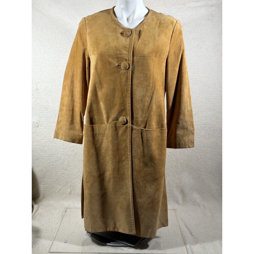 Cambridge Dry Goods Womens Medium Suede Leather Coat Tan Boho Western Vintage